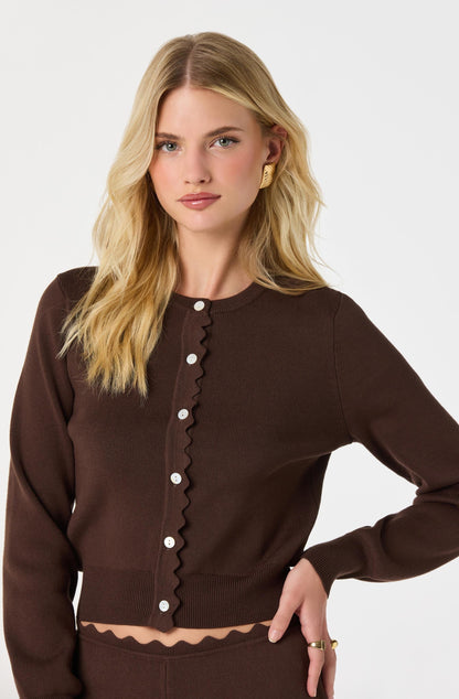 Scalloped Crewneck Cardigan