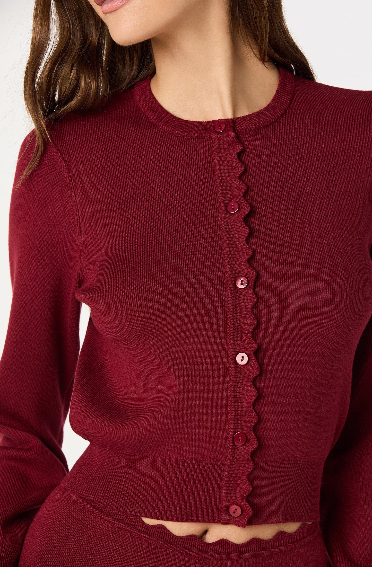 Scalloped Crewneck Cardigan