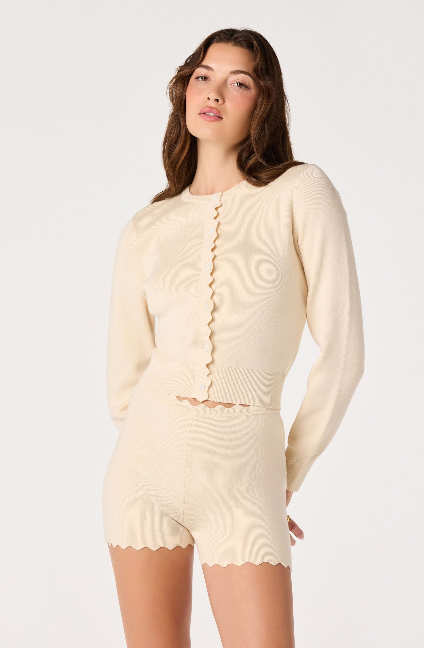 Scalloped Crewneck Cardigan