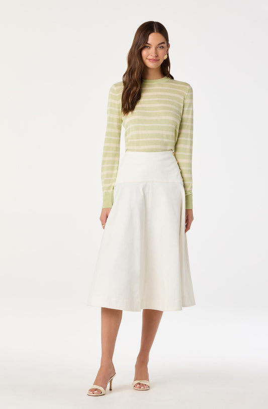 Striped Semi-Sheer Crewneck Sweater