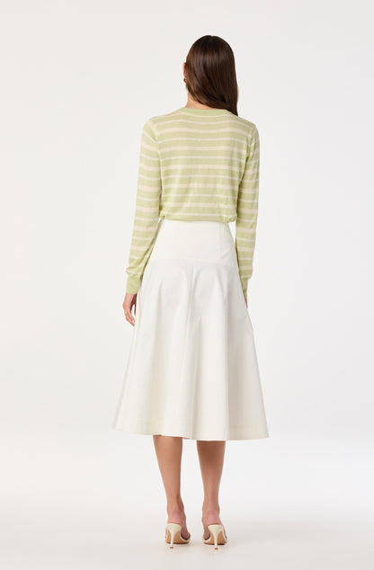 Striped Semi-Sheer Crewneck Sweater