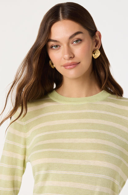 Striped Semi-Sheer Crewneck Sweater