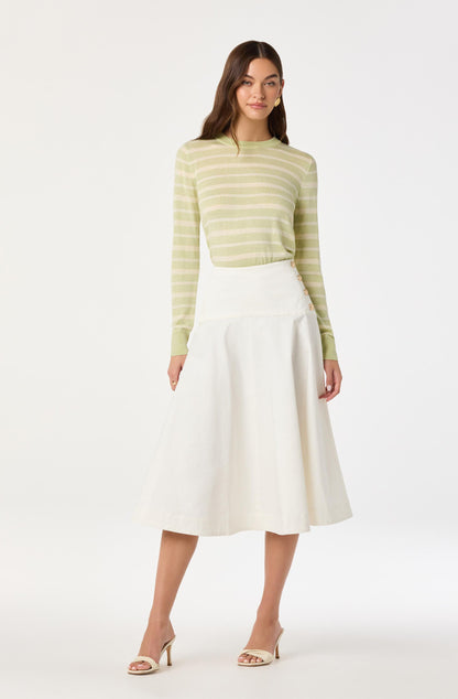 Striped Semi-Sheer Crewneck Sweater