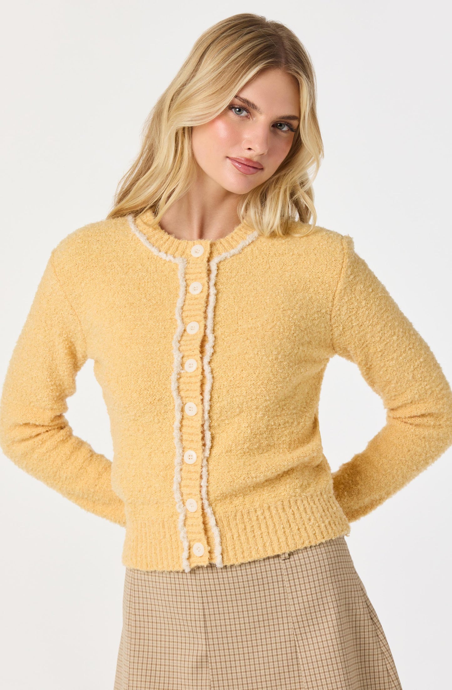 Contrast Stitch Textured Cardigan