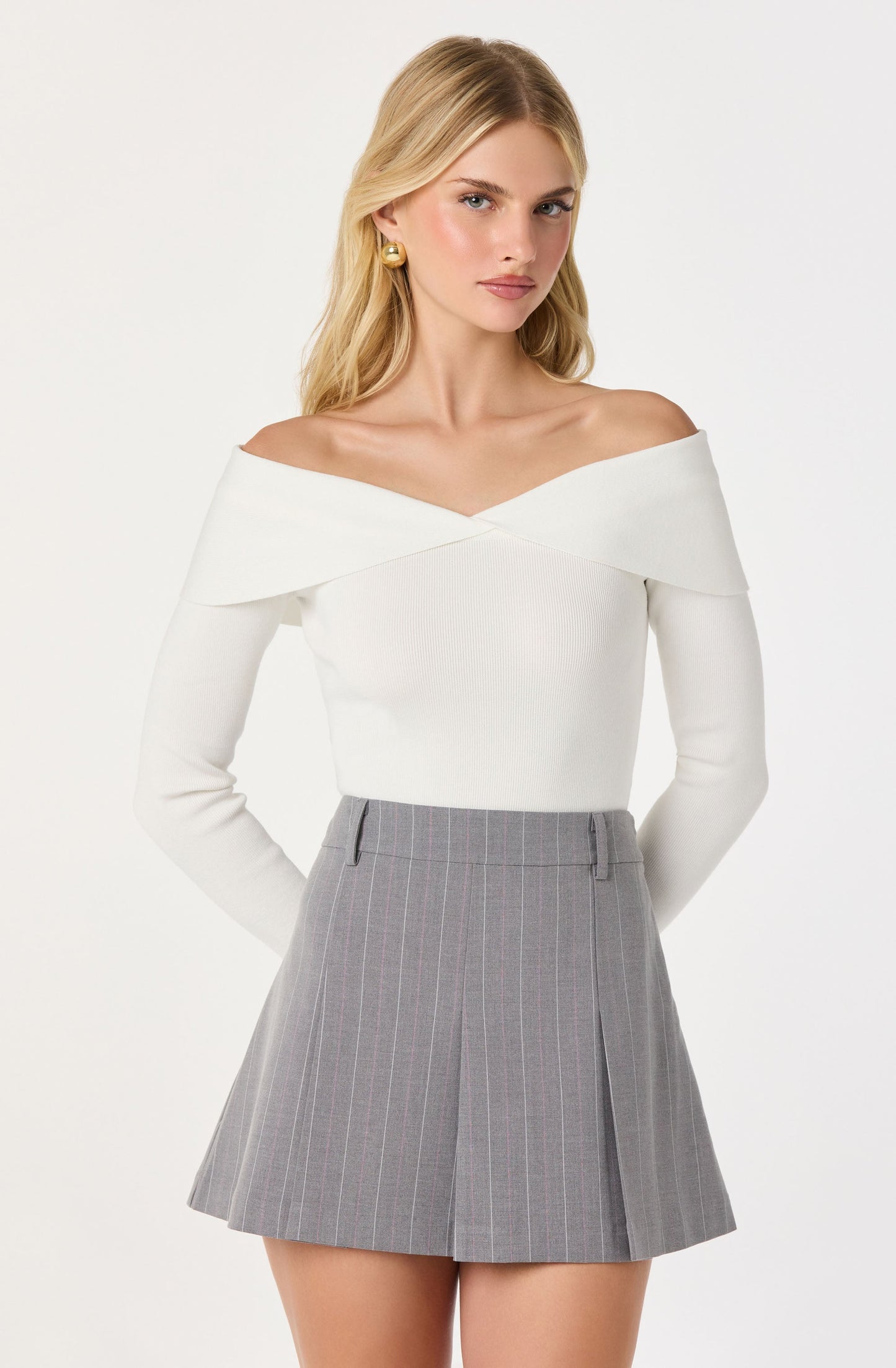 Ribbed Off Shoulder Long Sleeve Sweater