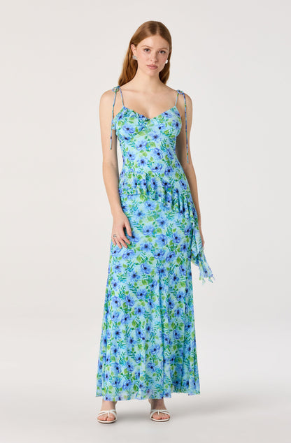 Mejra Floral Ruffle Asymmetric Tank Top