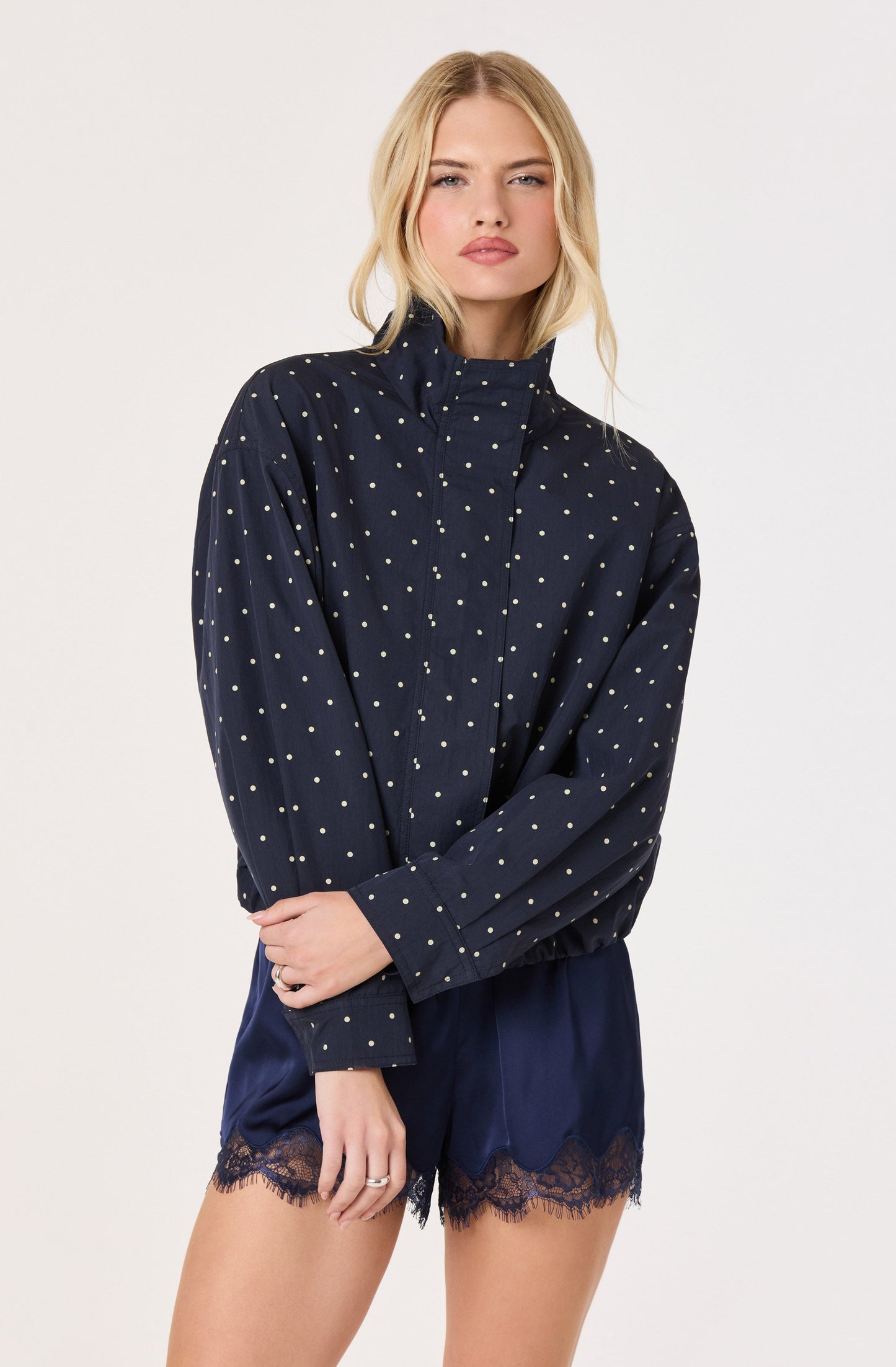 Cooper Polka Dot Funnel Neck Bomber Jacket