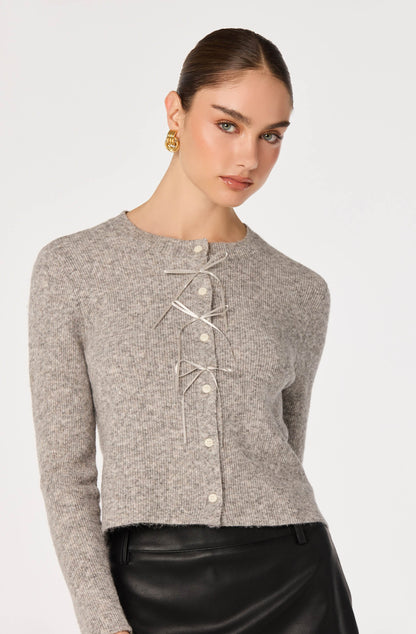 Ribbed Bow Adorned Cardigan