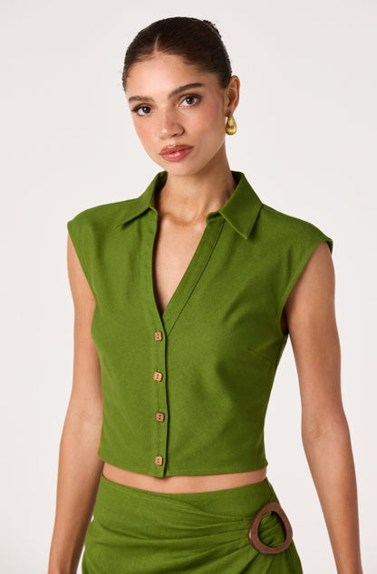 Onyx Collared Sleeveless Crop Top