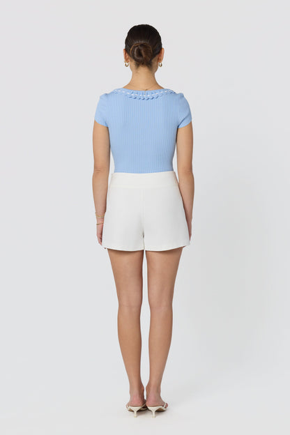 Lina Ruffle Trim Ribbed Sweater Top