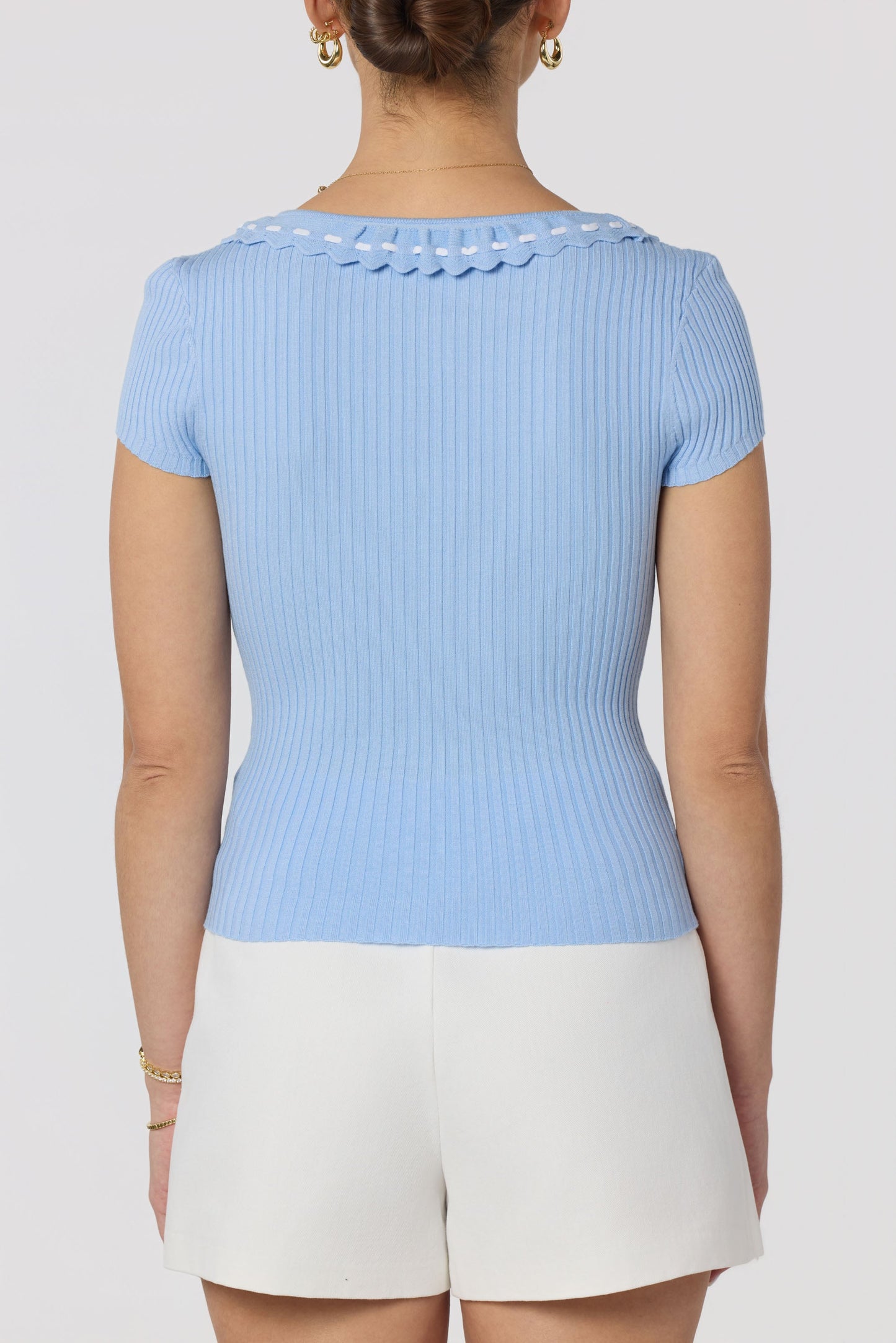 Lina Ruffle Trim Ribbed Sweater Top
