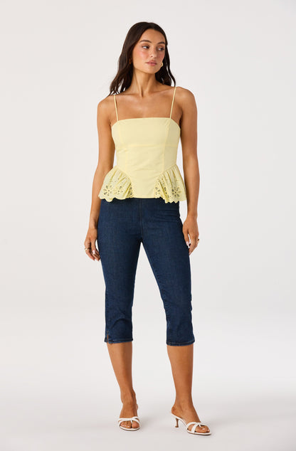 Teale Eyelet Scalloped Peplum Cropped Top