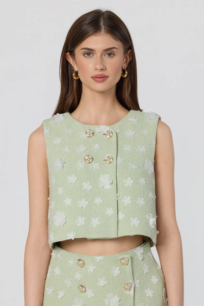 Janell Floral Applique Cropped Vest