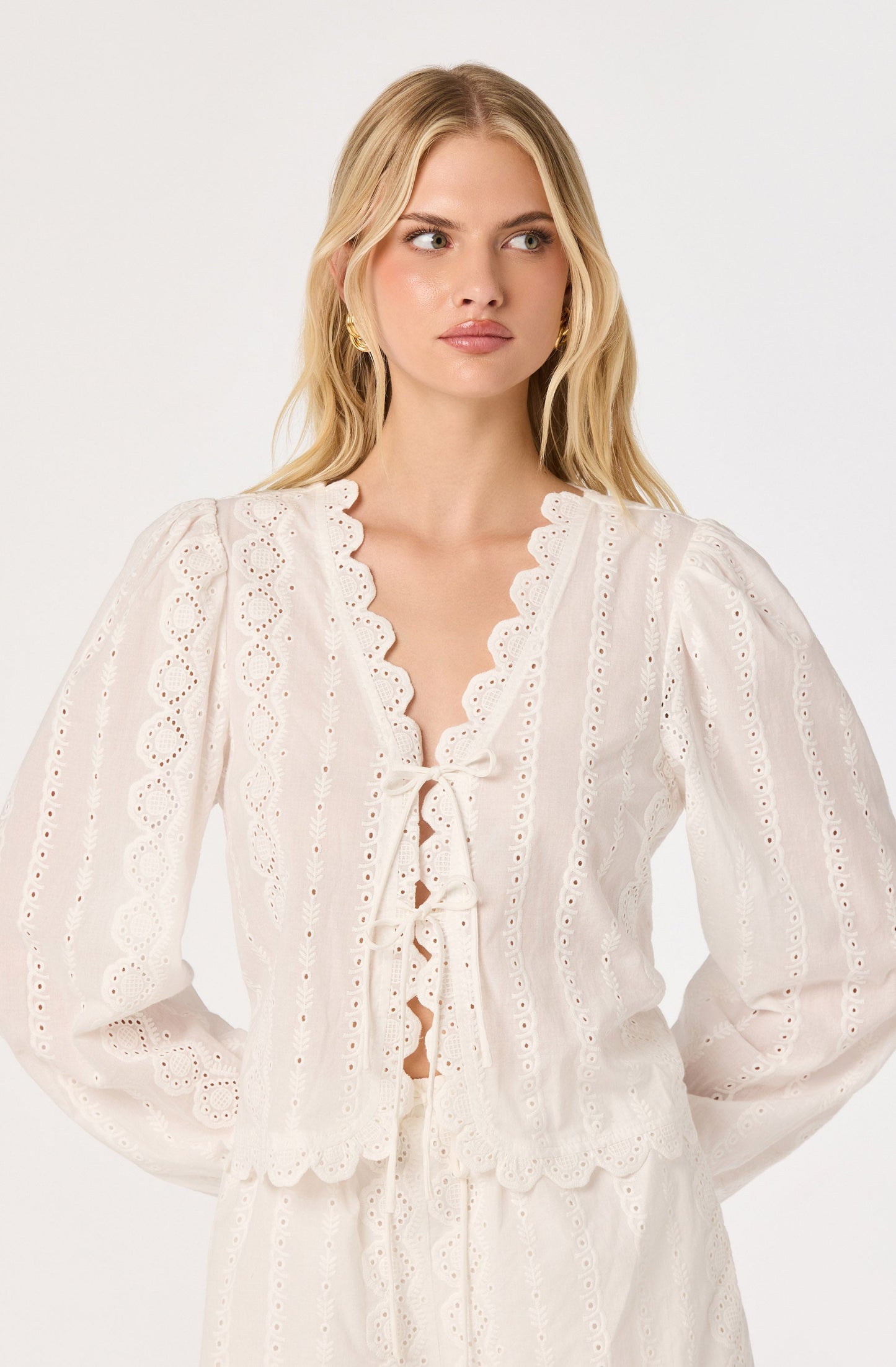 Leah Eyelet Tie-Front Top