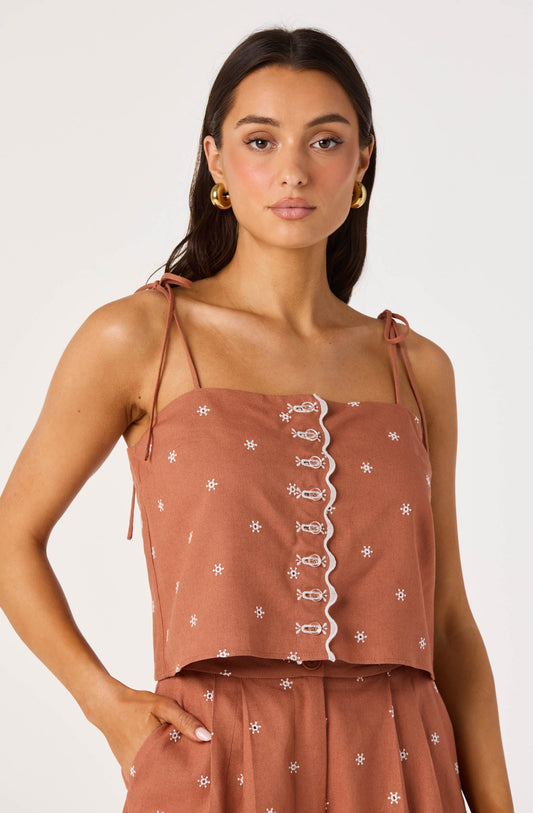 Justina Eyelet Scalloped Crop Tank