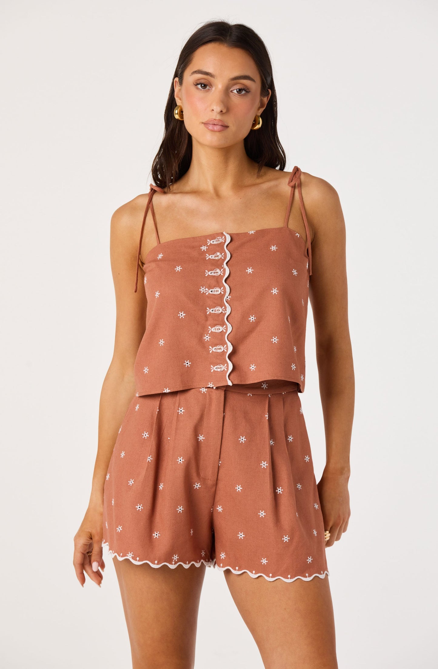 Justina Eyelet Scalloped Crop Tank