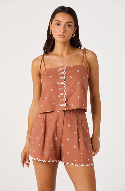 Justina Eyelet Scalloped Crop Tank