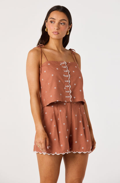 Justina Eyelet Scalloped Crop Tank