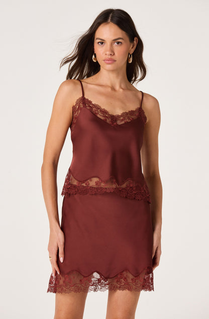 Yulissa Satin Lace Trim Cami Top