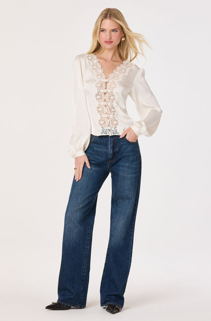 Benoîte Lace Trim Satin Blouse