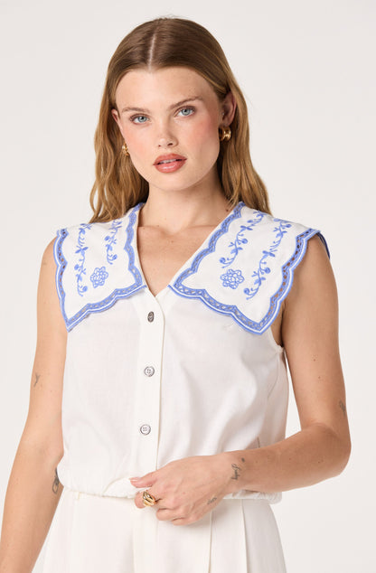 Corinne Embroidered Sailor Collar Top
