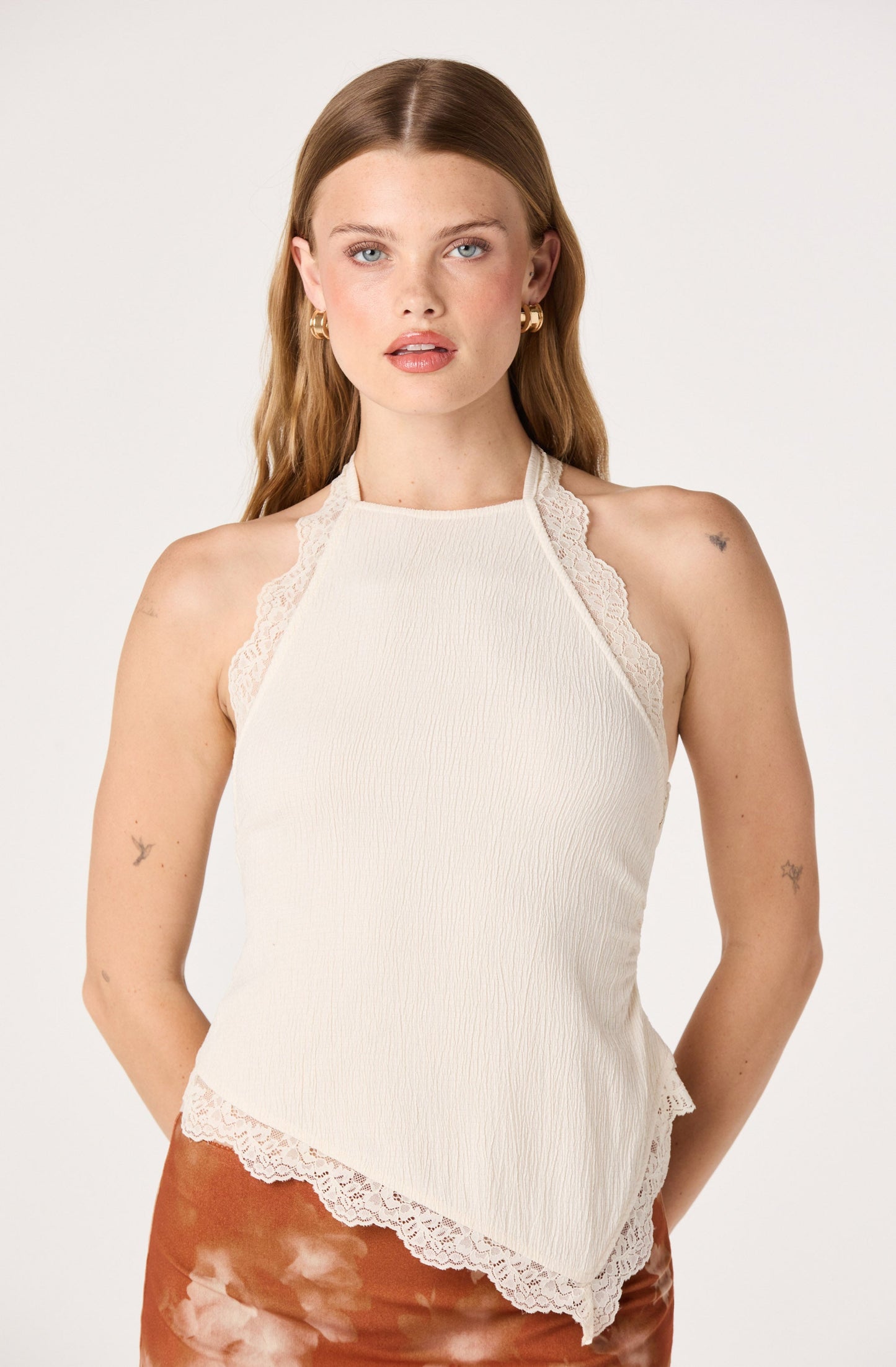 Zoe Lace Trim Halter Top