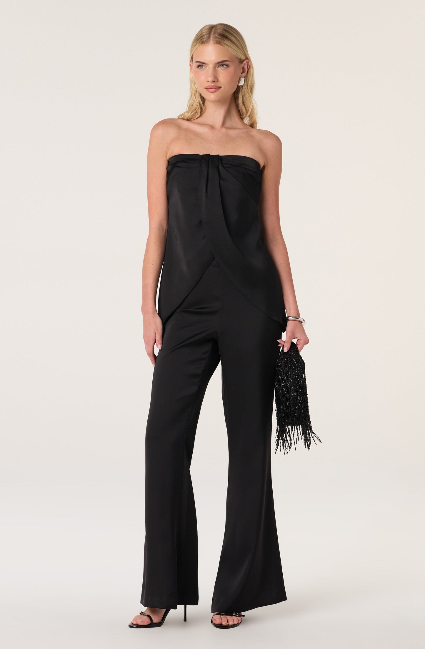 Keona Satin Faux Wrap Strapless Top