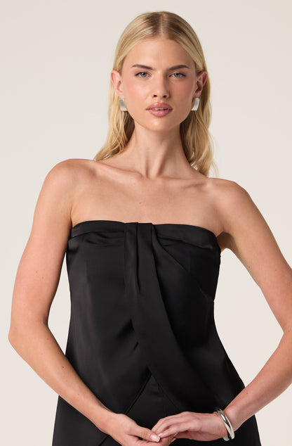 Keona Satin Faux Wrap Strapless Top