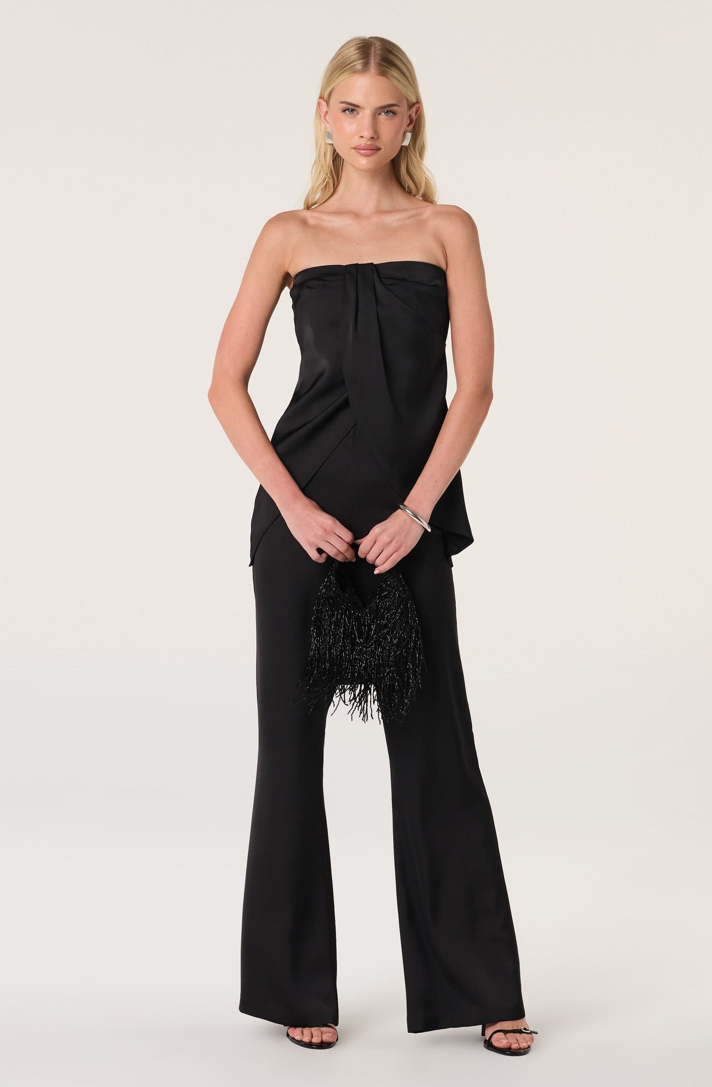 Keona Satin Faux Wrap Strapless Top
