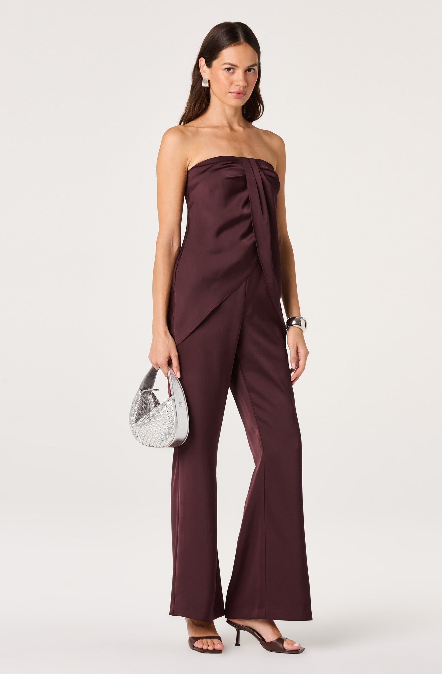 Keona Satin Faux Wrap Strapless Top