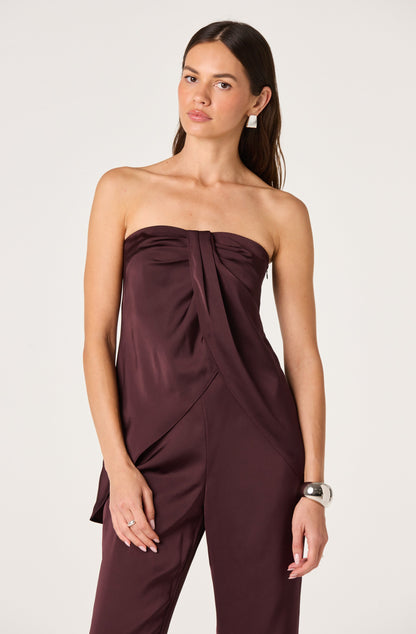 Keona Satin Faux Wrap Strapless Top