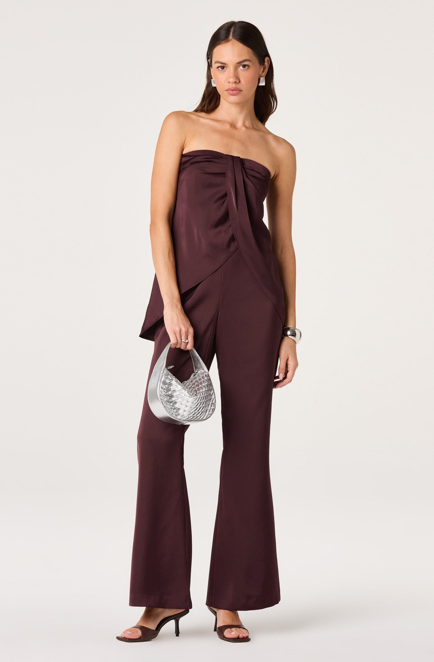 Keona Satin Faux Wrap Strapless Top